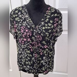 JM Petite Collection Floral Print Button Up Blouse    Size  16P
